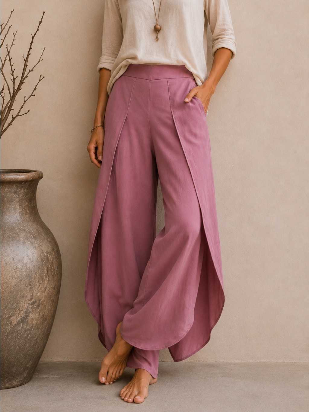 Anthropologie Drew Dusty Mauve Rayon Tulip Wide Leg Pants Xs